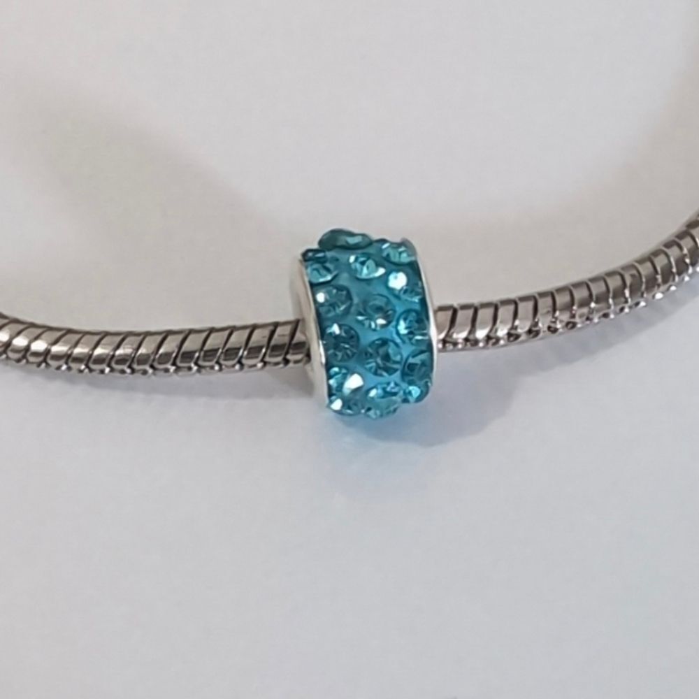 Silver Blue with Blue Rhinestones Charm for‎ Pandora Style Bracelet